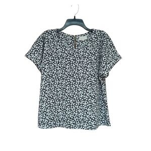 EUC Melloday Floral Black and White Top Size M